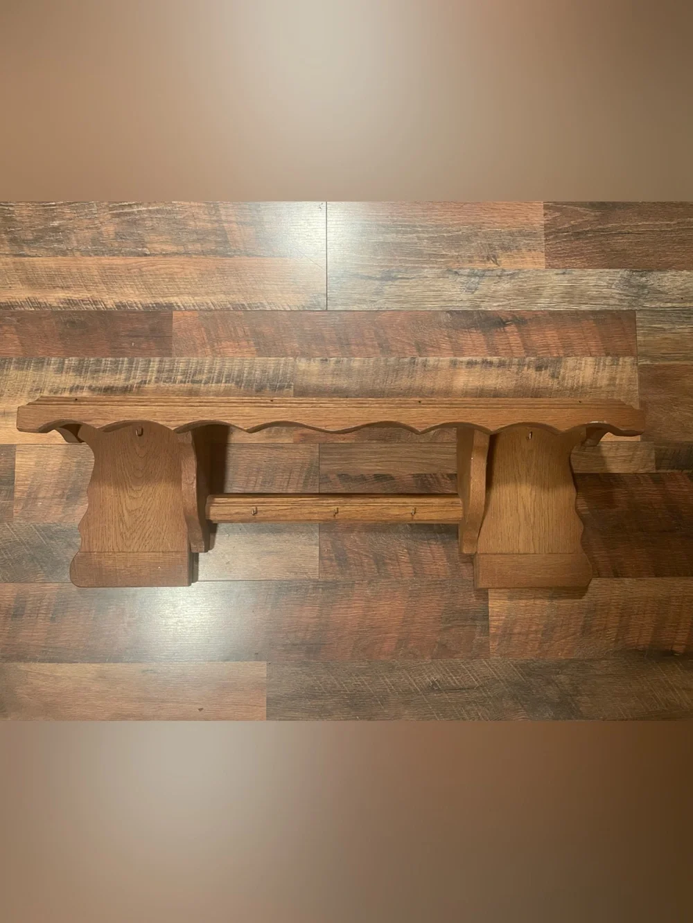 Wooden Scalloped Wall Shelf with 5 Schramberg German Ceramic Jars